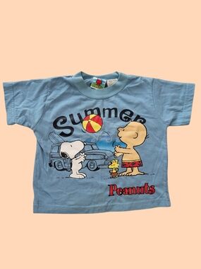 VTG PEANUTS Summer Snoopy Charlie Brown Blue Shirt 18 Months